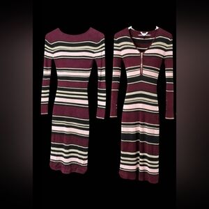 Striped Knit Midi Dress - Burgundy, Pink & Black